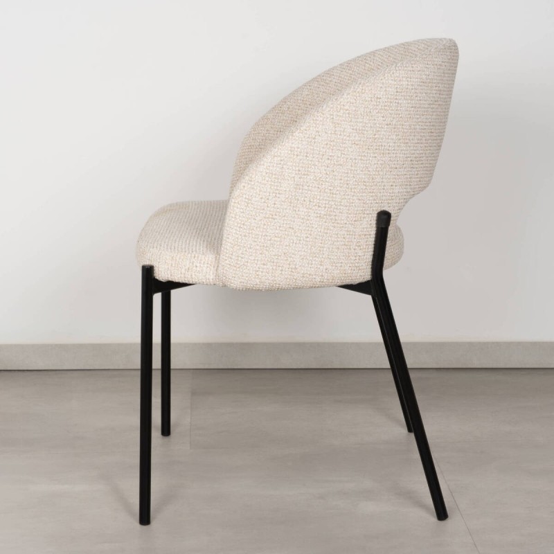 Silla de Comedor Theiss Tapizada en Beige Bouclé y Patas de Metal Negro