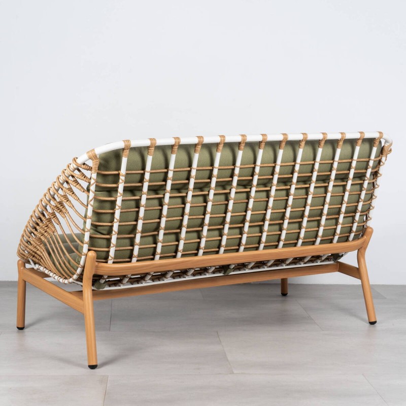 Tarifa 2-Seater Outdoor Sofa, Aluminum, Synthetic Rattan and Olive Green Fabric, 157 cm