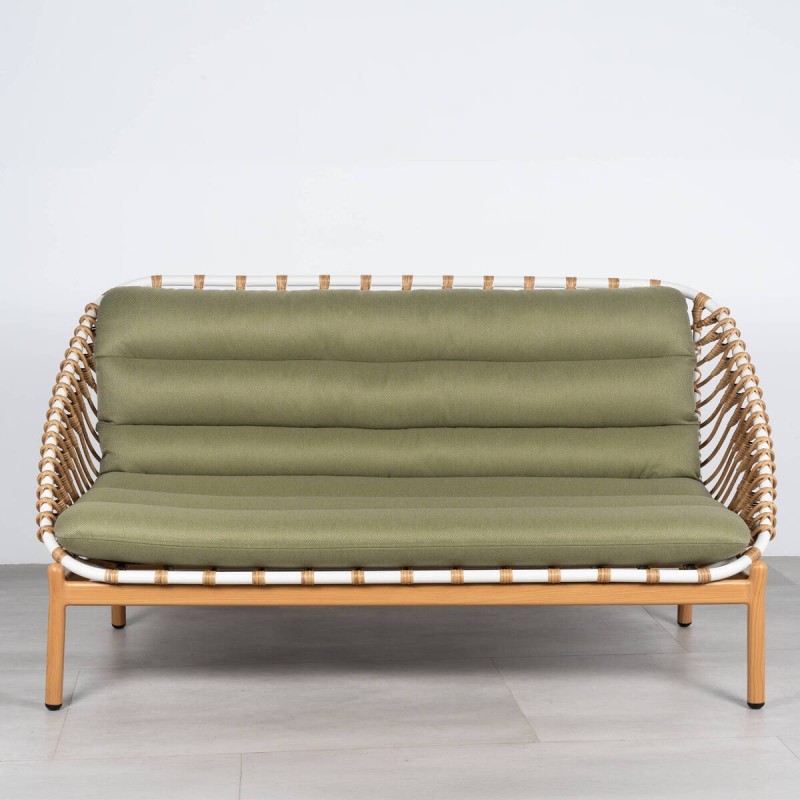 Tarifa 2-Seater Outdoor Sofa, Aluminum, Synthetic Rattan and Olive Green Fabric, 157 cm