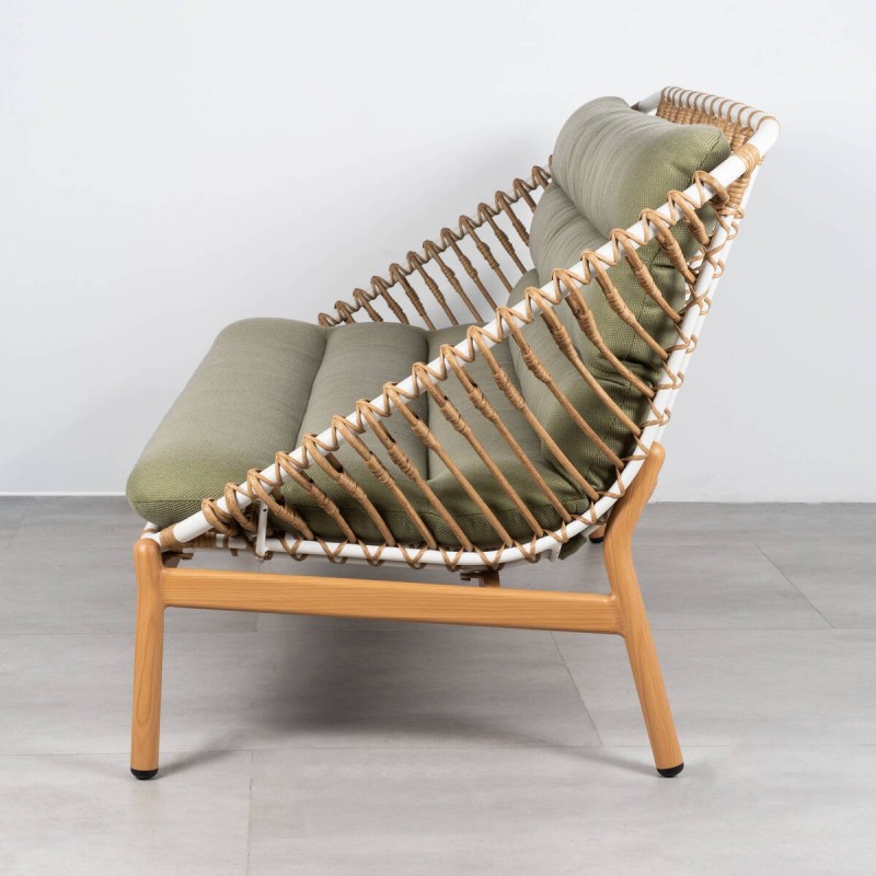 Tarifa 2-Seater Outdoor Sofa, Aluminum, Synthetic Rattan and Olive Green Fabric, 157 cm