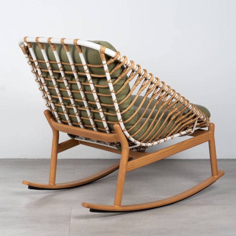 Sillón Mecedora Tarifa Exterior Aluminio Ratán Sintético y Tejido Verde Oliva