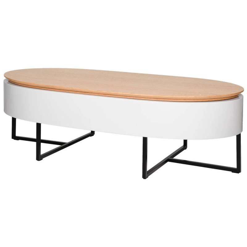 Mesa de centro elevable de roble blanco brillo 116x56x36/61cm