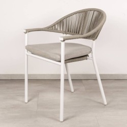 Silla de cuerda gris y aluminio blanco 57.5x61x81cm