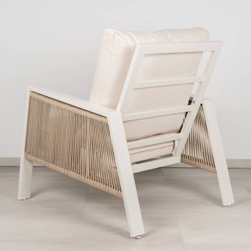 Sillón de Exterior Tavira Aluminio Lacado Blanco y Cuerda Textilene Arena