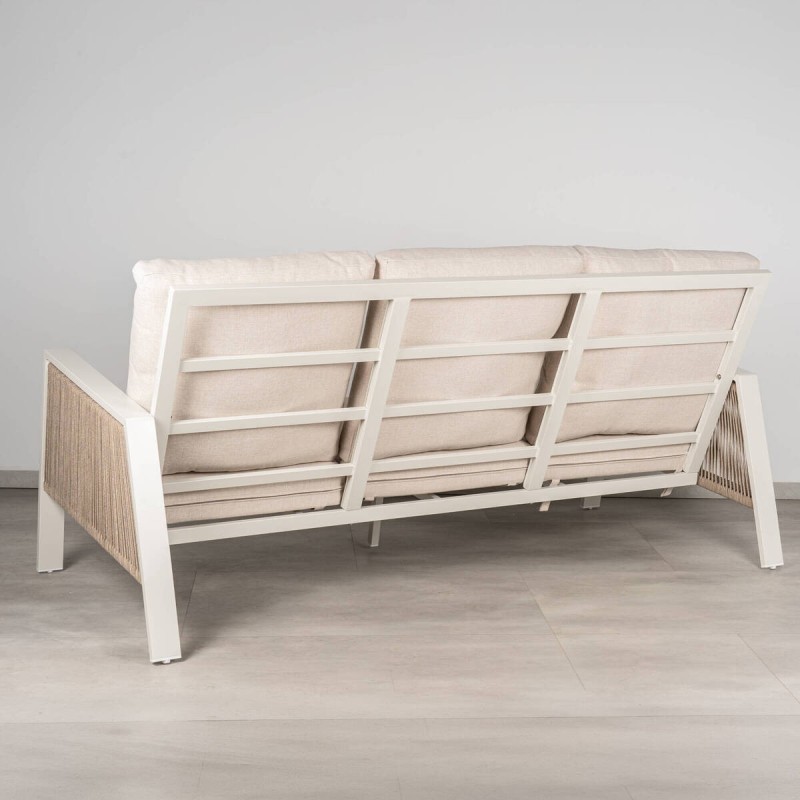 Tavira 3-Seater Outdoor Sofa, Aluminum and Textilene Rope, Sand, 195 cm