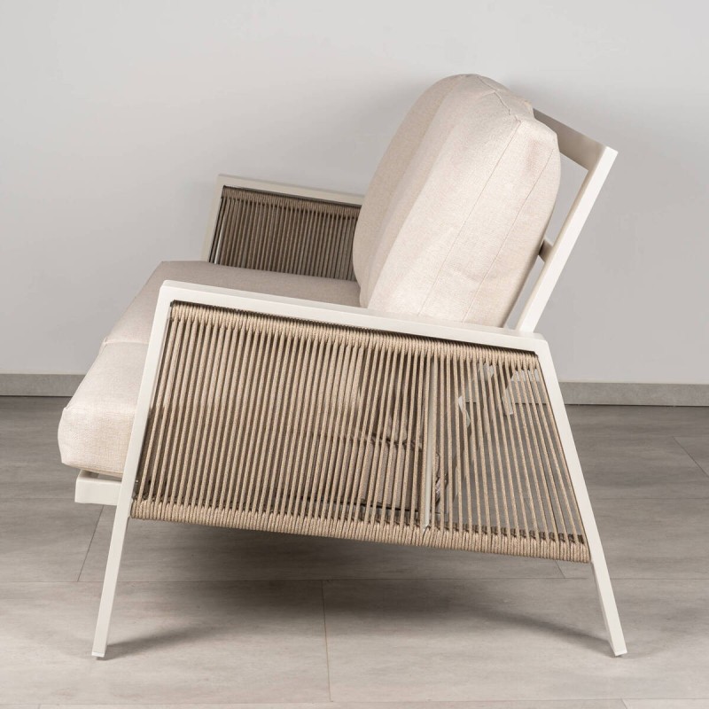 Tavira 3-Seater Outdoor Sofa, Aluminum and Textilene Rope, Sand, 195 cm