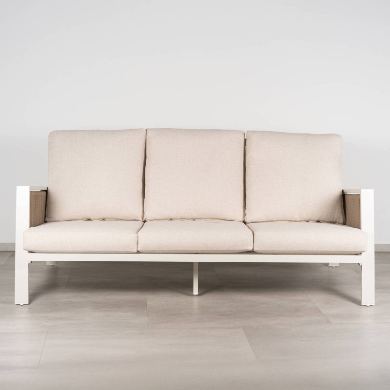 Tavira 3-Seater Outdoor Sofa, Aluminum and Textilene Rope, Sand, 195 cm