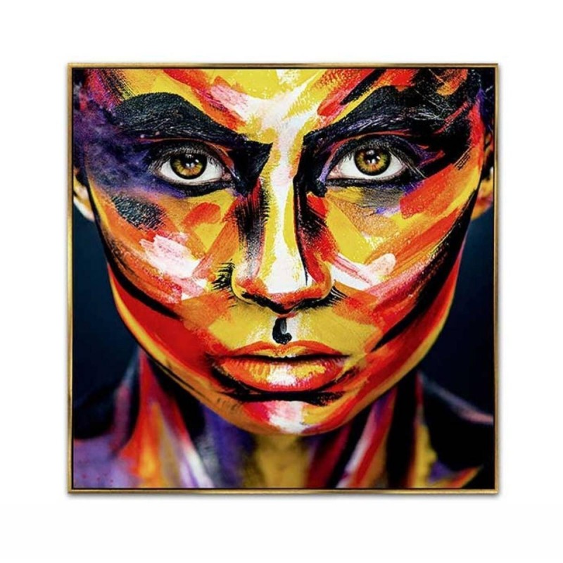 Painting of a woman's face in warm colors, 82.5 x 82.5cm