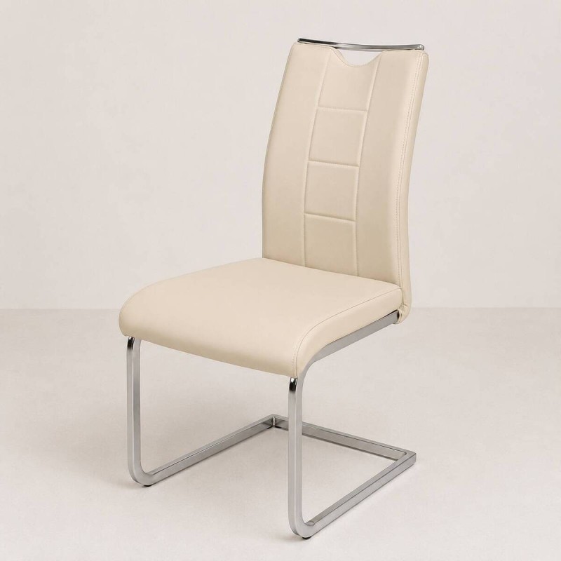 Silla piel sintética beige claro/ patas níquel 42x45x100cm