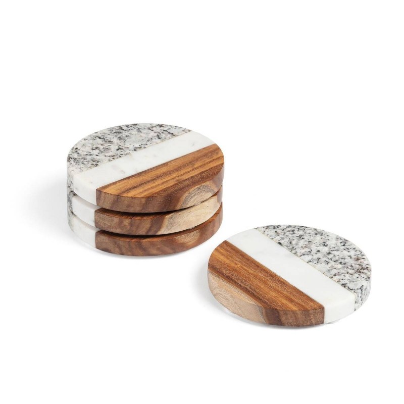 Set 4 posavasos redondos cataleg mármol blanco gris mango 1,3x10x10cm