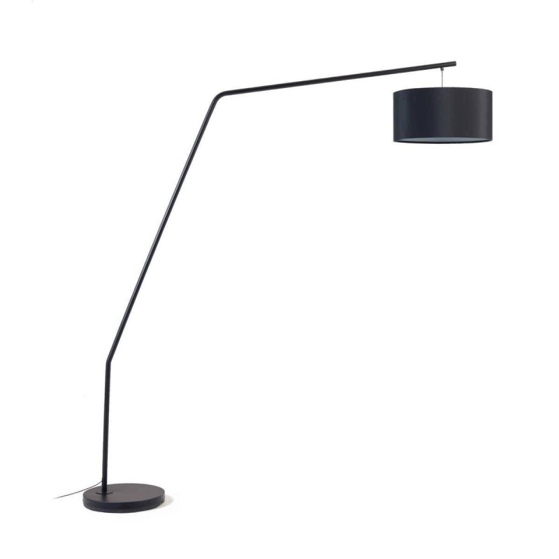 Lámpara de pie ciana de metal con acabado negro y pantalla de algodón 221,5 cm