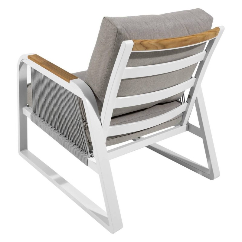 Soraya outdoor armchair, white aluminum and teak wood, 72x83x88cm