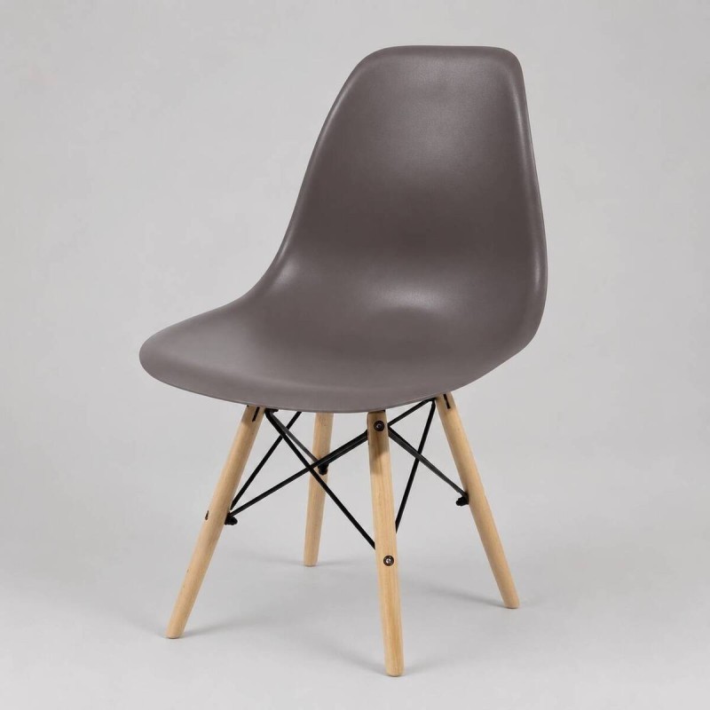 Silla de comedor estilo nórdico polietileno gris - patas de madera 46x52x81,5cm