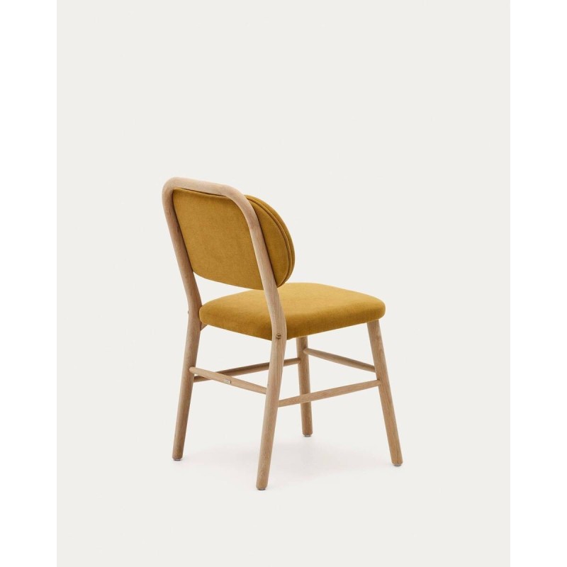 Silla helda de chenilla mostaza y madera de roble 45x51x83cm