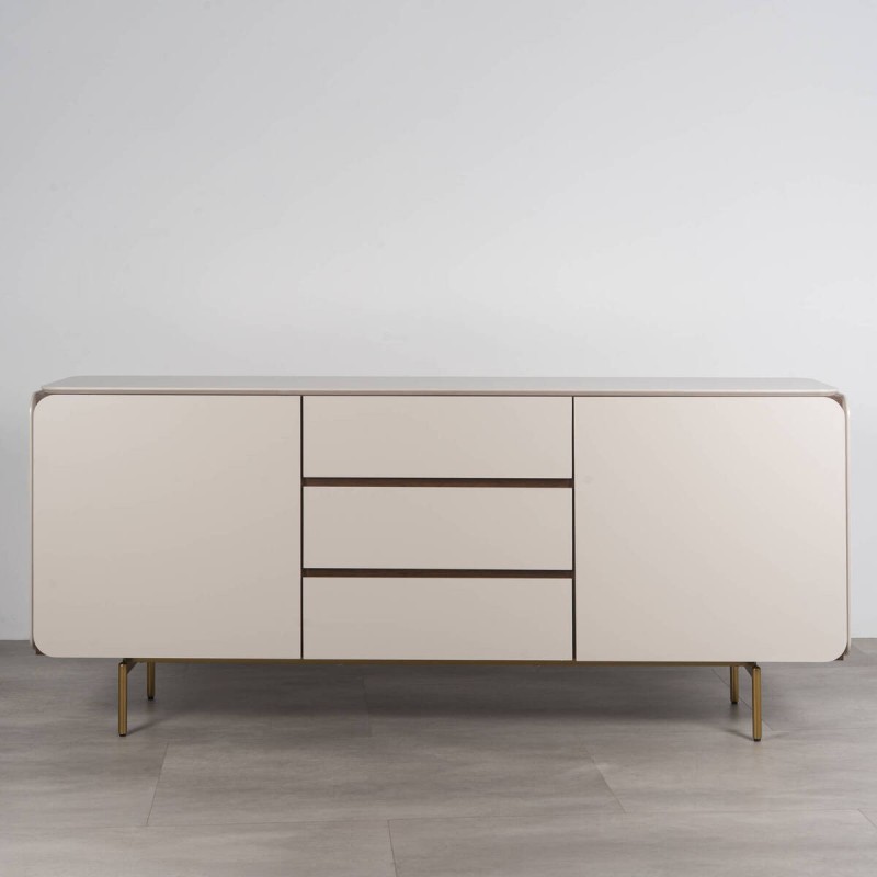 Beige lacquered sideboard with walnut details 184x41.5x81cm