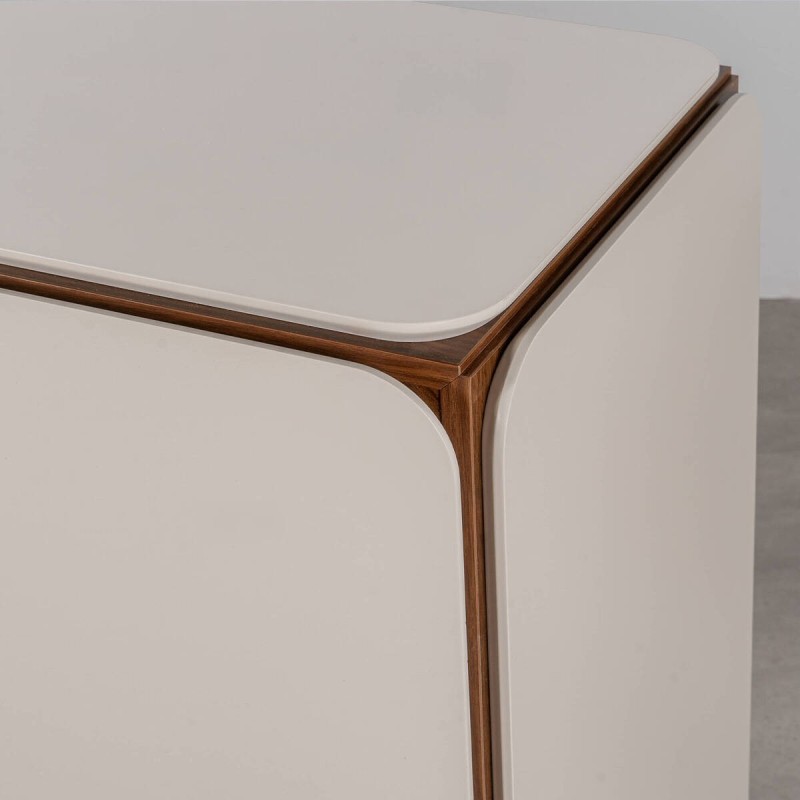 Beige lacquered sideboard with walnut details 184x41.5x81cm
