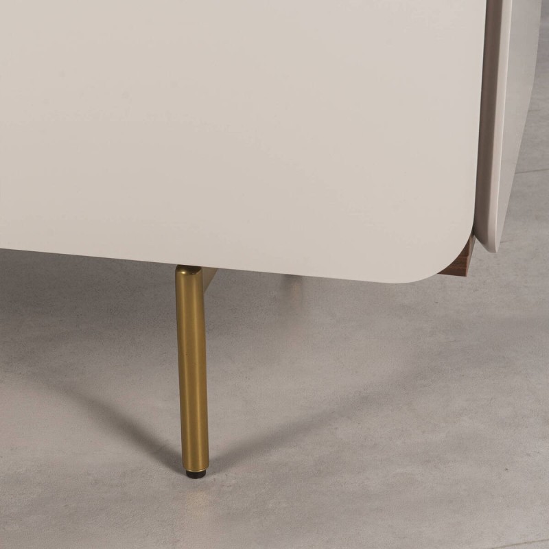 Beige lacquered sideboard with walnut details 184x41.5x81cm