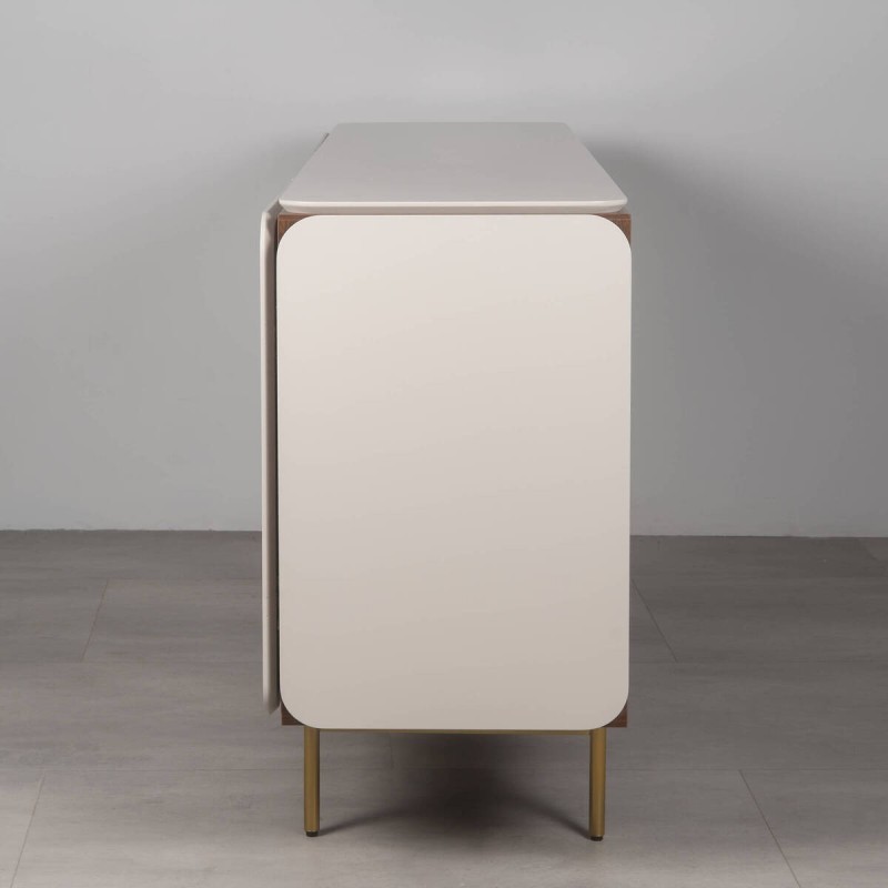 Beige lacquered sideboard with walnut details 184x41.5x81cm