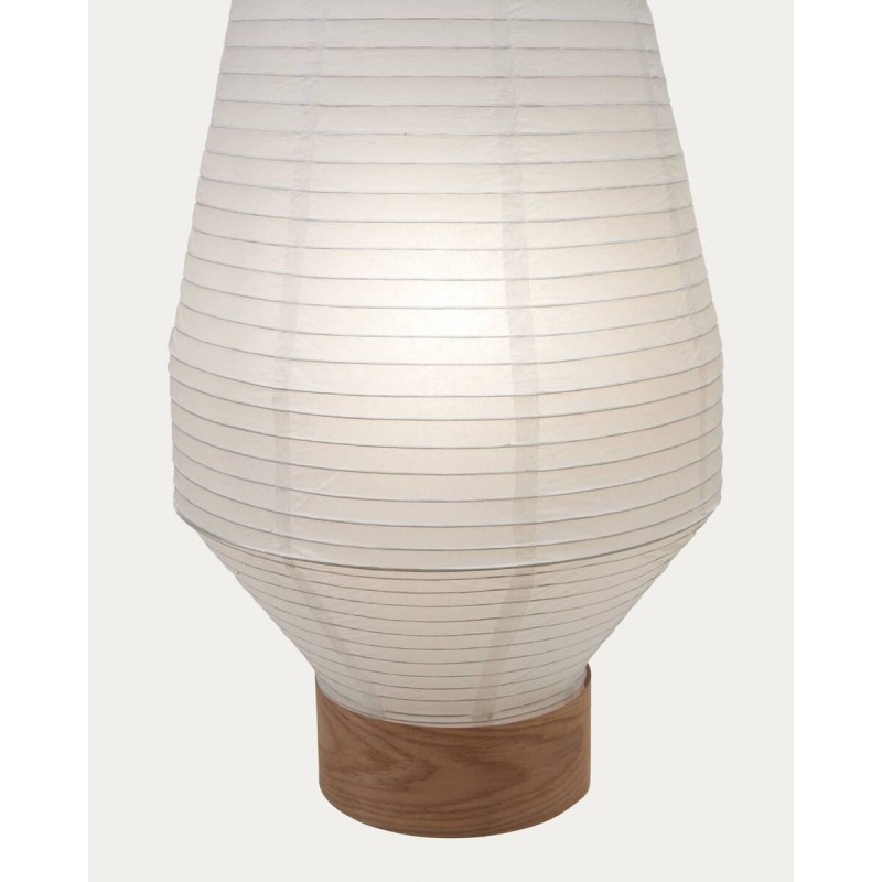 Ceiling lampshade made of white paper and oak veneer, 30x50cm