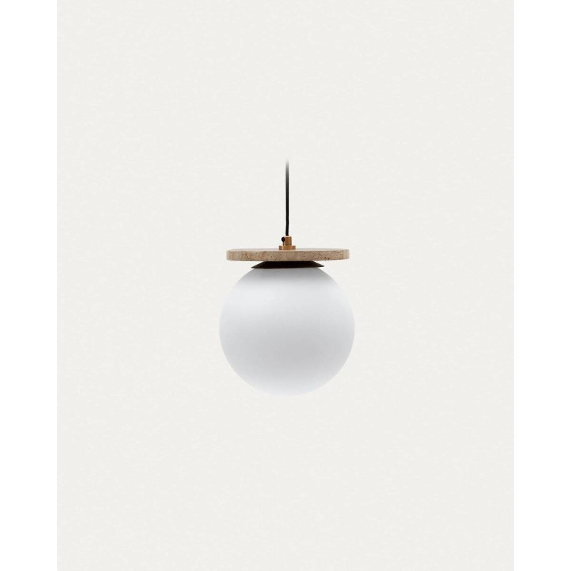 Malachi ceiling lamp made of frosted glass and travertine stone 20x20cm