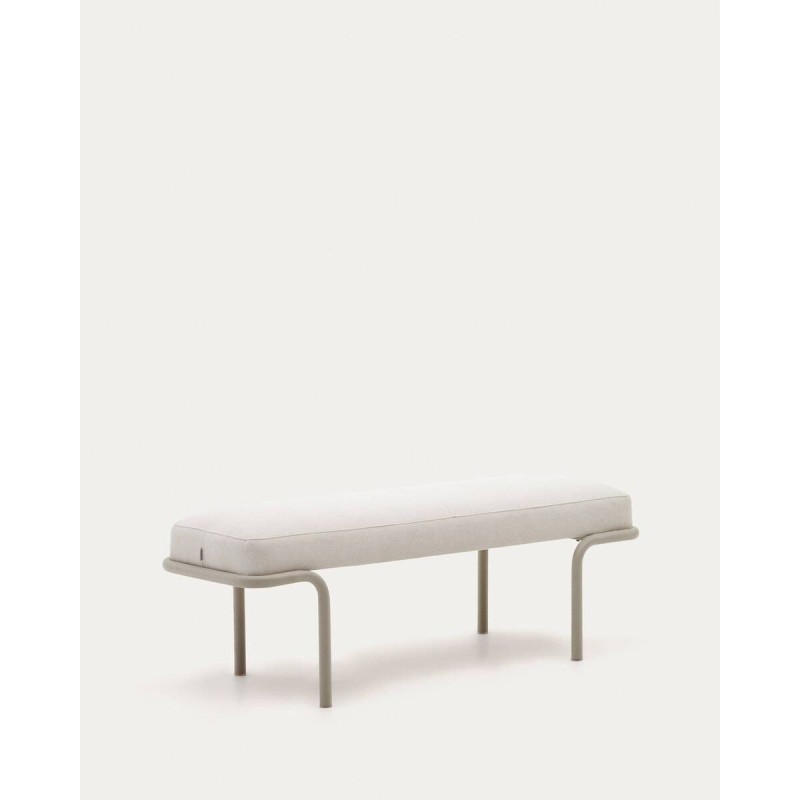 Banco compo de chenilla beige y estructura metal gris 130x44x45cm
