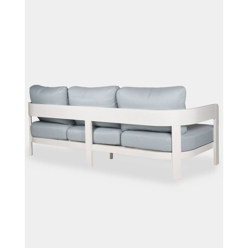 White aluminum ripple sofa with blue cushions 209x75x78cm