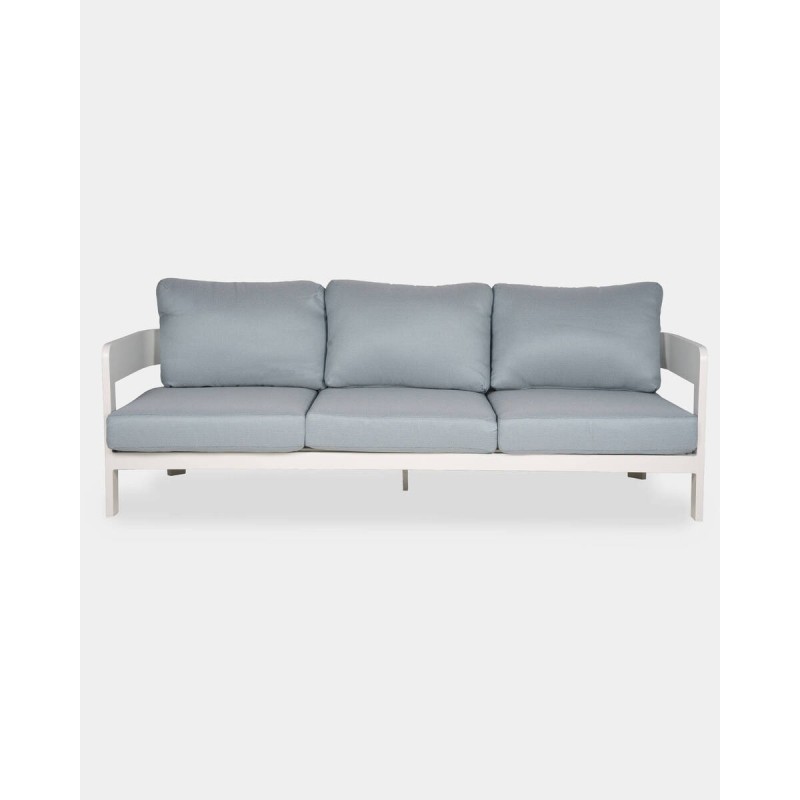 White aluminum ripple sofa with blue cushions 209x75x78cm