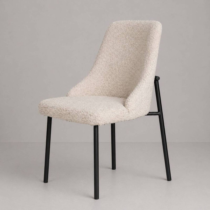 Beige sheepskin chair with black metal legs 50x55x86.5cm