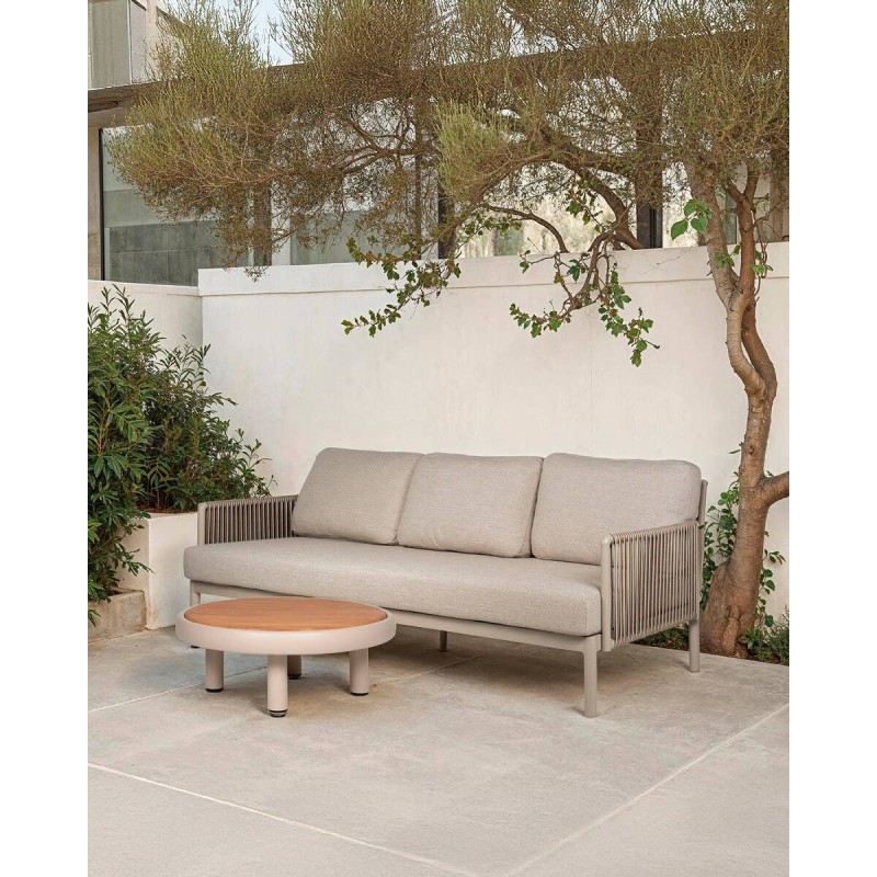 Nuba 3-Seater Outdoor Sofa with Braided Rope and Champagne Aluminum Frame 220 cm