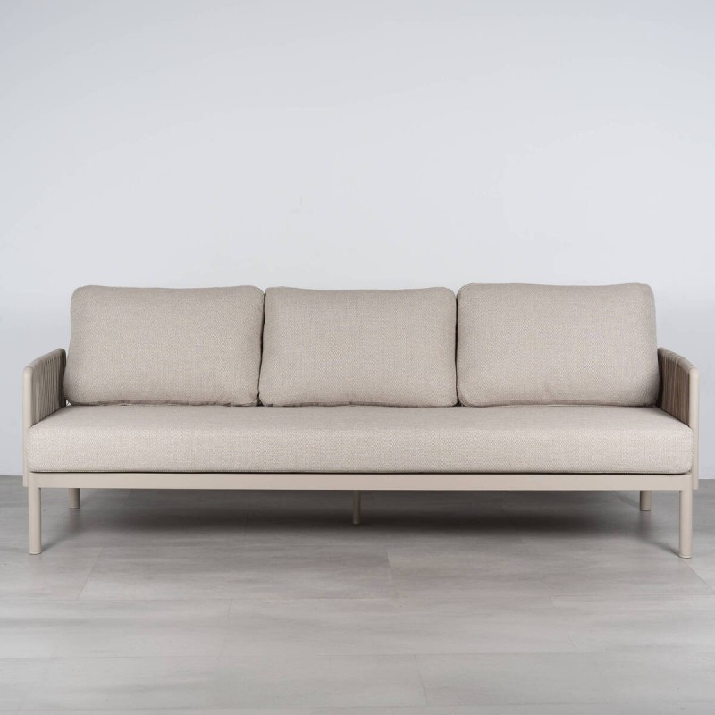 Nuba 3-Seater Outdoor Sofa with Braided Rope and Champagne Aluminum Frame 220 cm