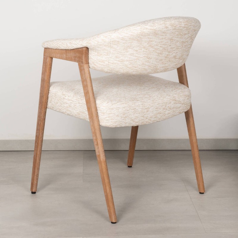 Silla de Comedor Noor Tapizada en Beige y Madera Blanqueada