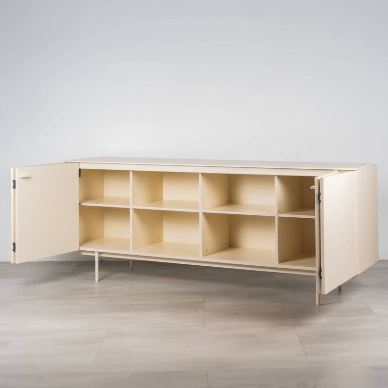 Stedio sideboard in raw beige with folding doors and metal legs, 200 cm
