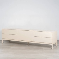 Ostrava TV unit in raw beige with hinged door and sliding drawers, 180cm