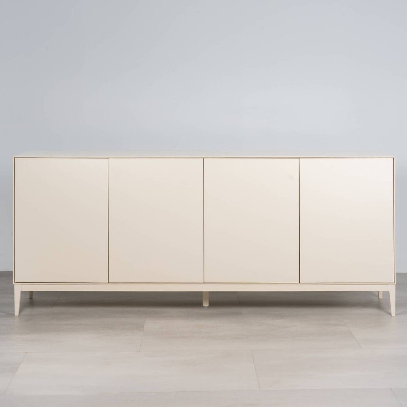 Ostrava sideboard in raw beige lacquer with hinged doors and metal legs, 180 cm