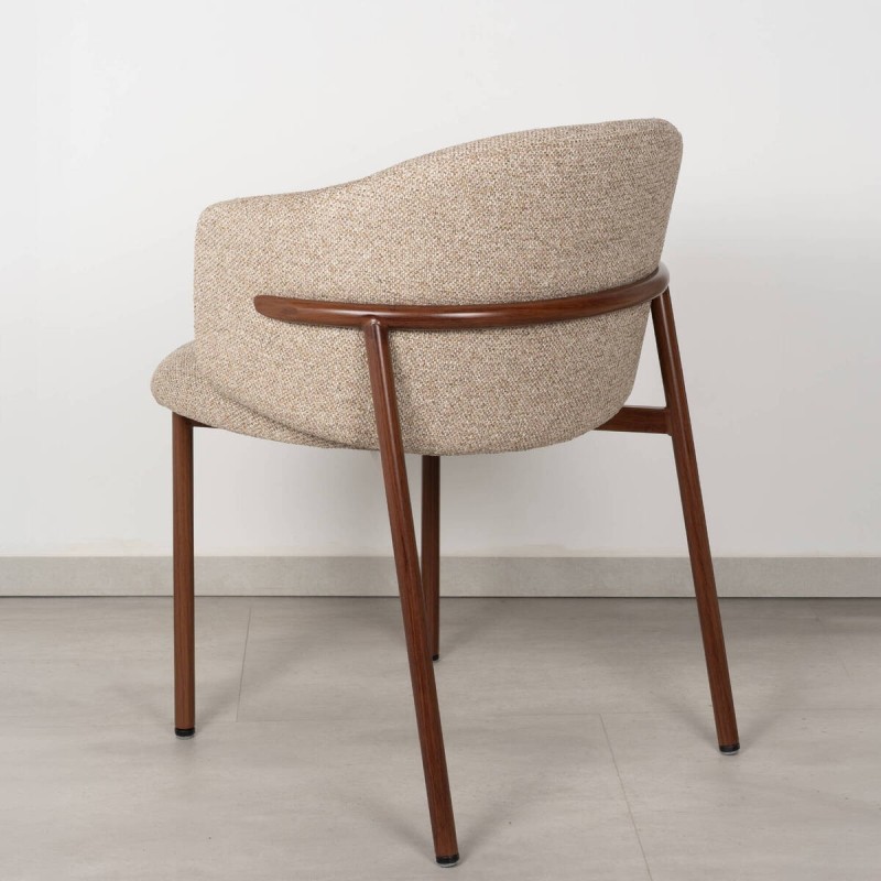 Silla de Comedor Arno Tapizada en Beige Bouclé y Patas Metal Nogal