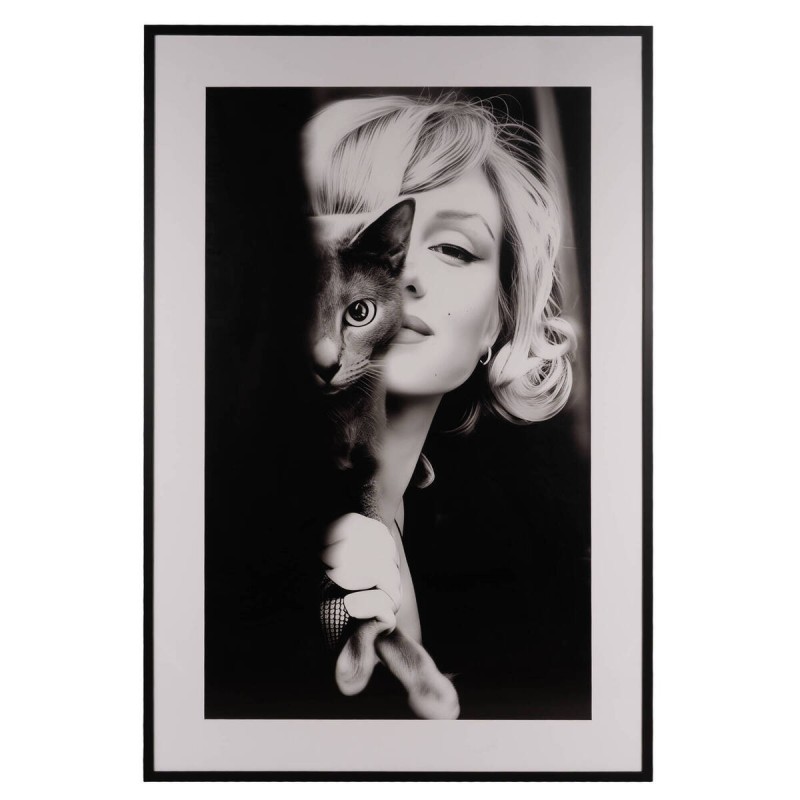 Lienzo Retrato Artístico Mujer con Gato 120x160 cm en Blanco y Negro