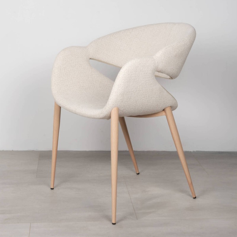 Silla de Comedor Loira Tapizada en Beige y Patas de Metal Acabado Madera Clara