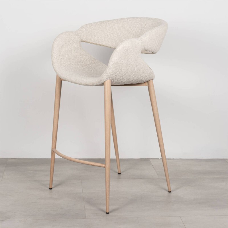 Taburete de Bar Loira Tapizado en Beige con Patas Metal Acabado Madera Clara