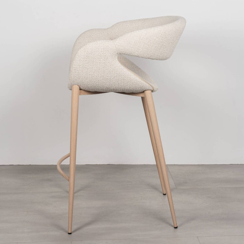 Taburete de Bar Loira Tapizado en Beige con Patas Metal Acabado Madera Clara