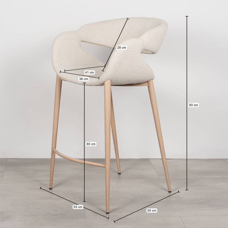 Taburete de Bar Loira Tapizado en Beige con Patas Metal Acabado Madera Clara