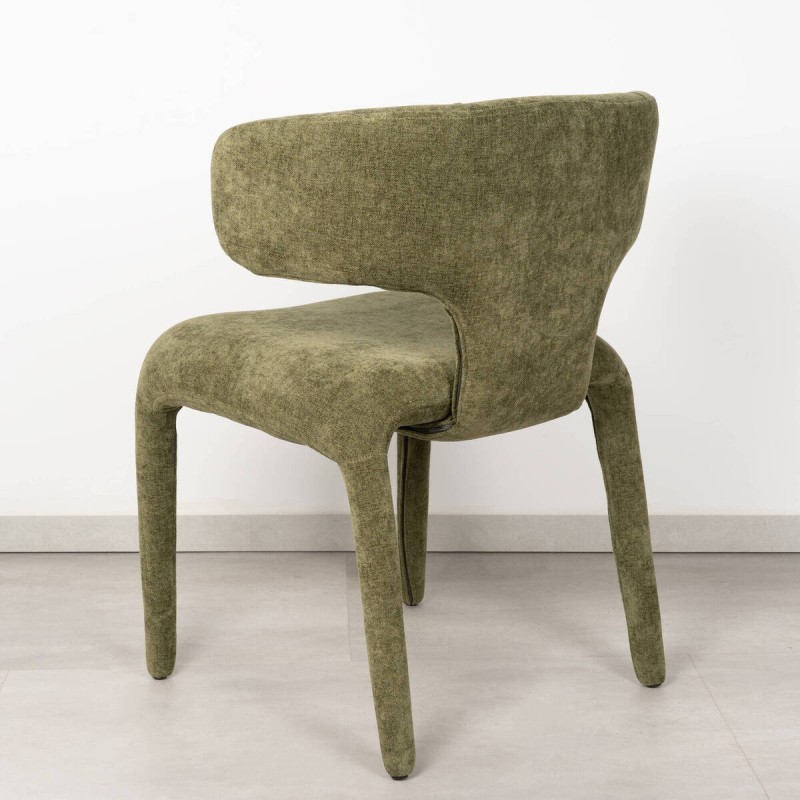 Silla Tarn Tapizada en Chenilla Verde Oliva Con Respaldo Curvo