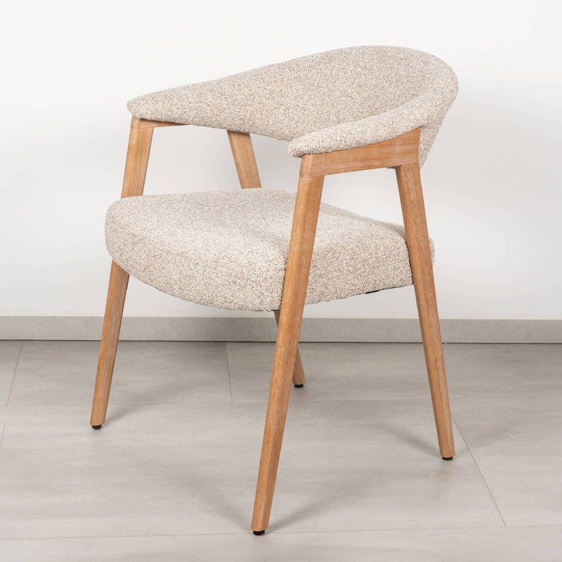 Silla de Comedor Noor Tapizada en Beige Bouclé y Madera Blanqueada