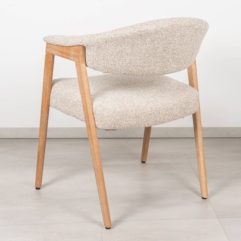 Silla de Comedor Noor Tapizada en Beige Bouclé y Madera Blanqueada