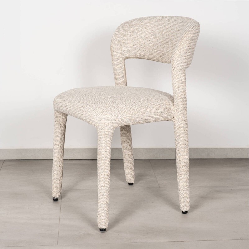 Silla de Comedor Poqueira Tapizada en Blanco Crudo Bouclé