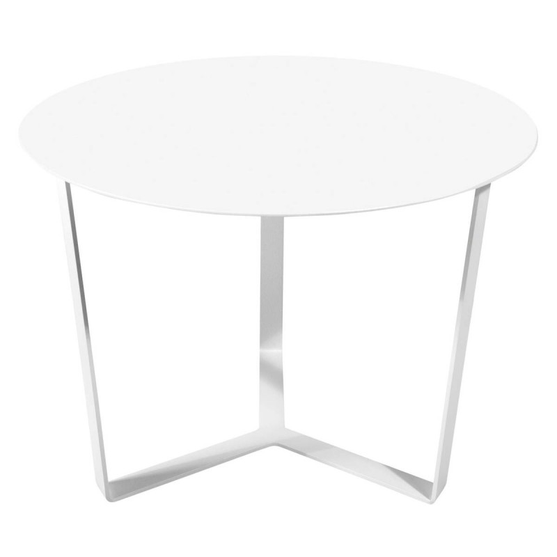 Round outdoor side table, white aluminum, 45x33cm