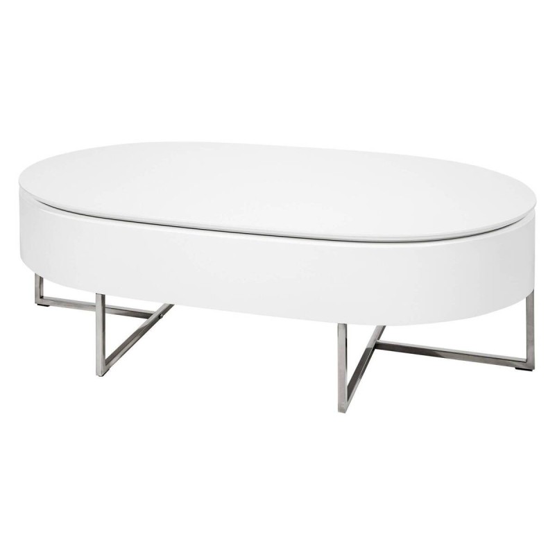 Mesa centro elevable blanco brillo/acero inoxidable 120x60x35/61cm