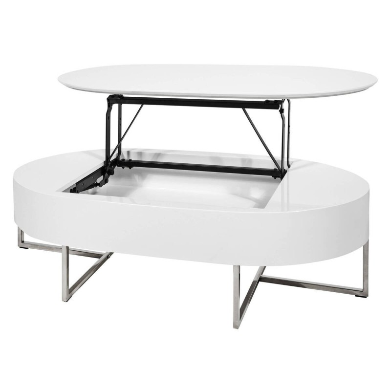 Mesa centro elevable blanco brillo/acero inoxidable 120x60x35/61cm