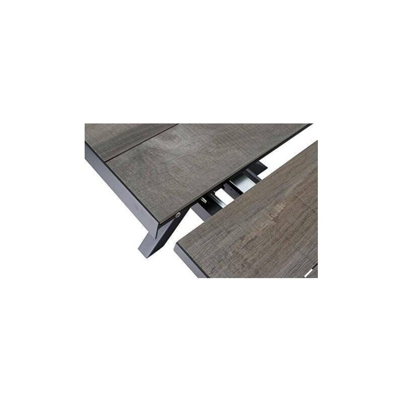 Extendable outdoor dining table, aluminum and ceramic, 204/264x104x75cm