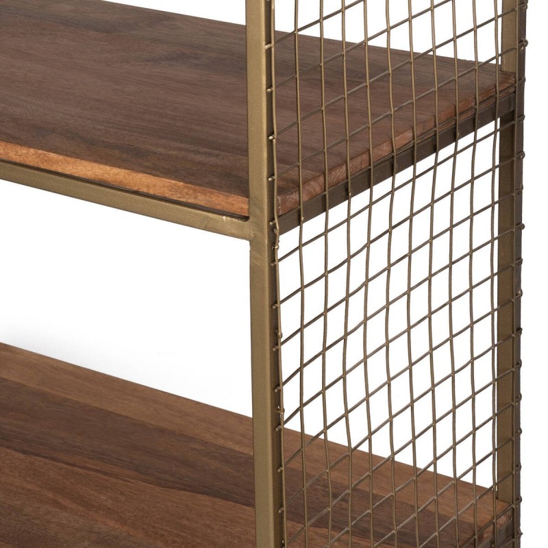 Mango wood and brown metal mesh shelving unit 80x38x174cm