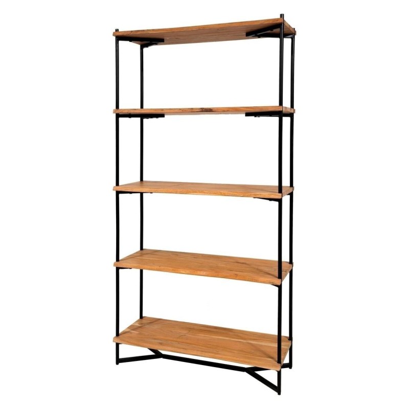 Acacia wood bookcase - black metal 95x38x190cm